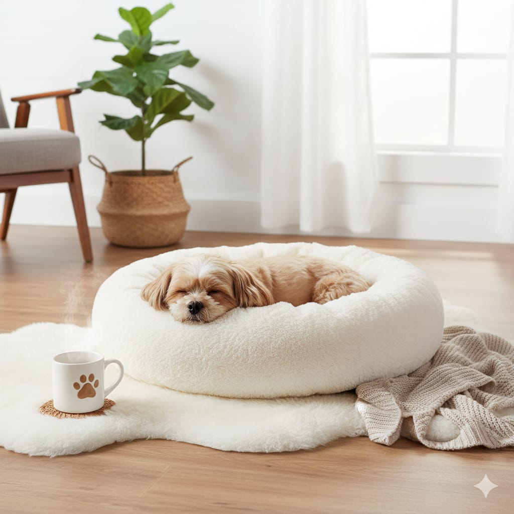 Peach Plush Round Dog Bed (Small Size) Soft, Cozy & Stylish Pet Bed for All Seasons