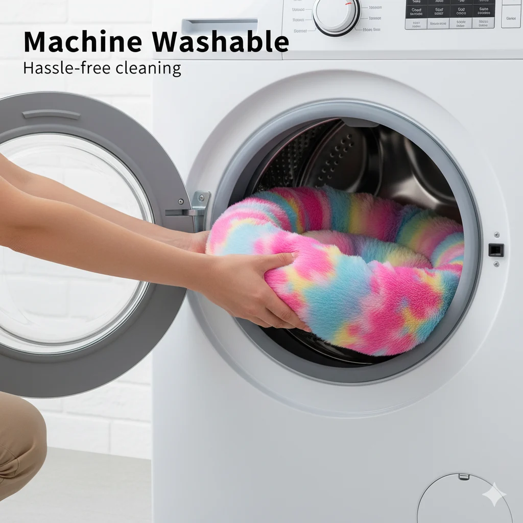 Medium Rainbow Plush Pet Bed – Soft & Cozy - Image 5