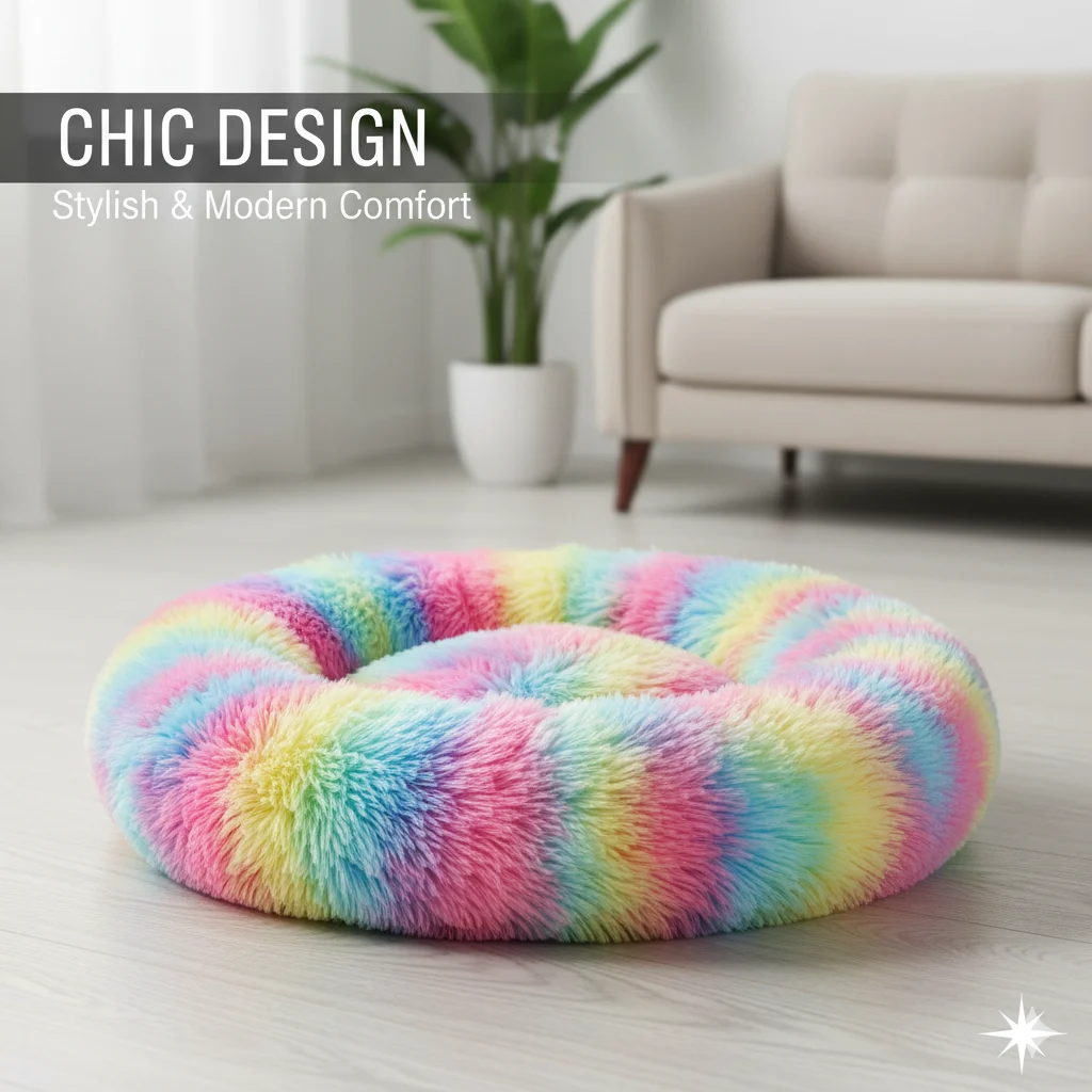 Medium Rainbow Plush Pet Bed – Soft & Cozy - Image 3