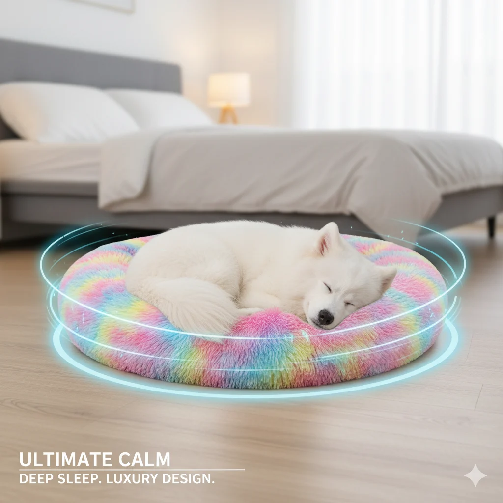 Medium Rainbow Plush Pet Bed – Soft & Cozy - Image 2