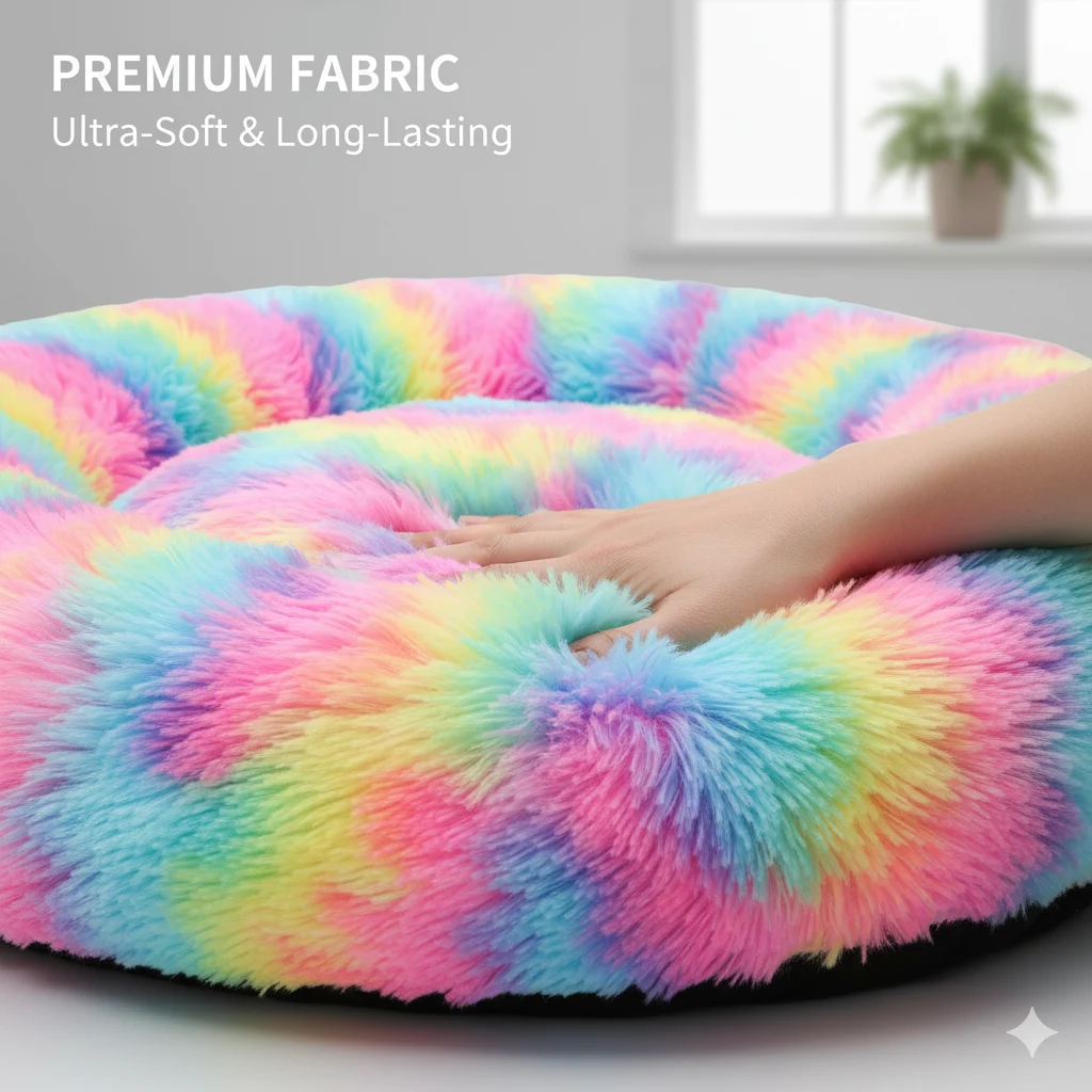 Medium Rainbow Plush Pet Bed – Soft & Cozy - Image 4