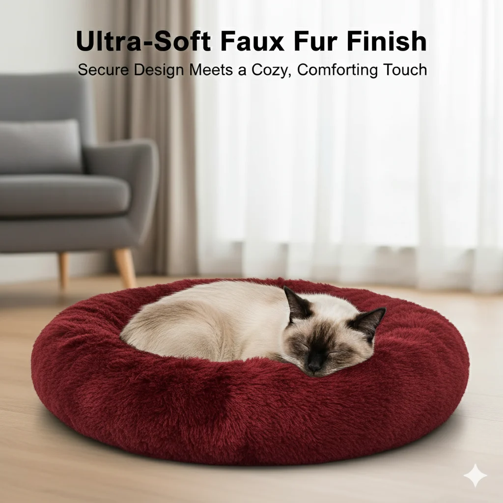 Round Donut Pet Bed for Cats and Puppies Dogs, Cozy and Plush, Raised Bedside Support, Both Sides Use Like 2 in One, Washable, Sizes for Small, Medium, and Large Pets. - Image 5