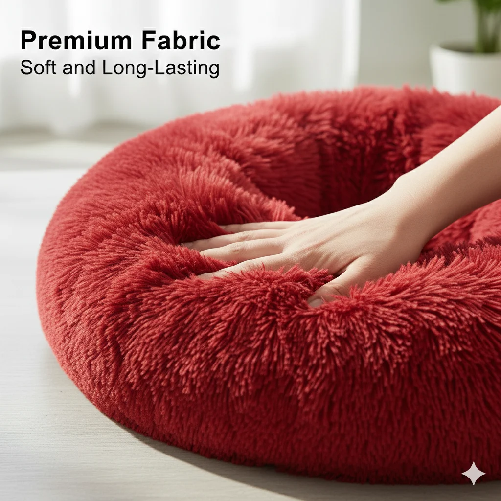 Round Donut Pet Bed for Cats and Puppies Dogs, Cozy and Plush, Raised Bedside Support, Both Sides Use Like 2 in One, Washable, Sizes for Small, Medium, and Large Pets. - Image 4